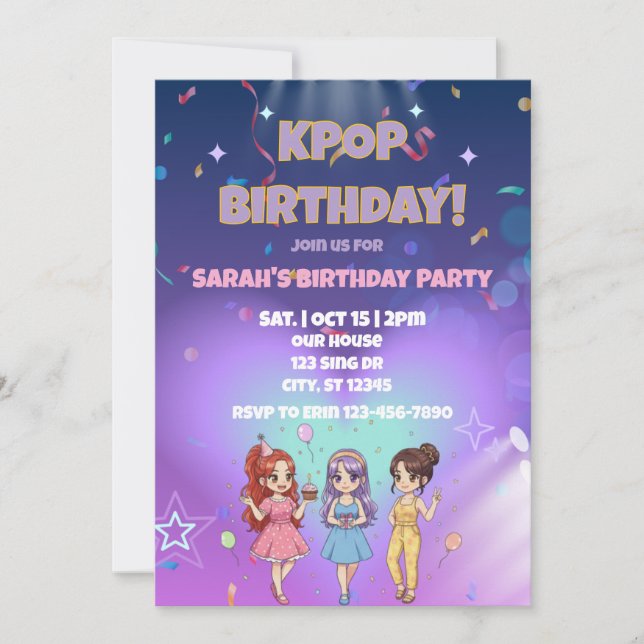 Invitación KPOP Birthday, Color the back! (Anverso)