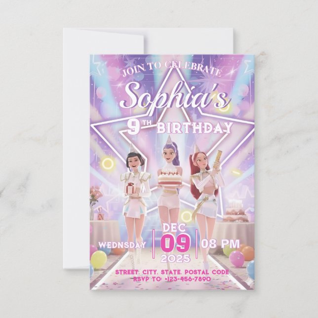 Invitación KPOP Birthday, Color the back! Invitation (Anverso)