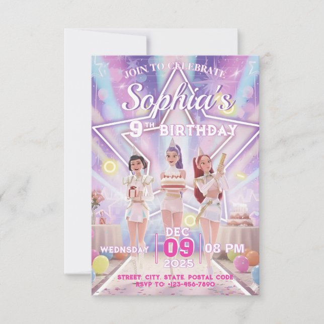 Invitación KPOP Birthday, Color the back! Invitation (Anverso)