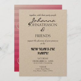 Invitación Kraft Beach Monograma Rosa Funny NYE