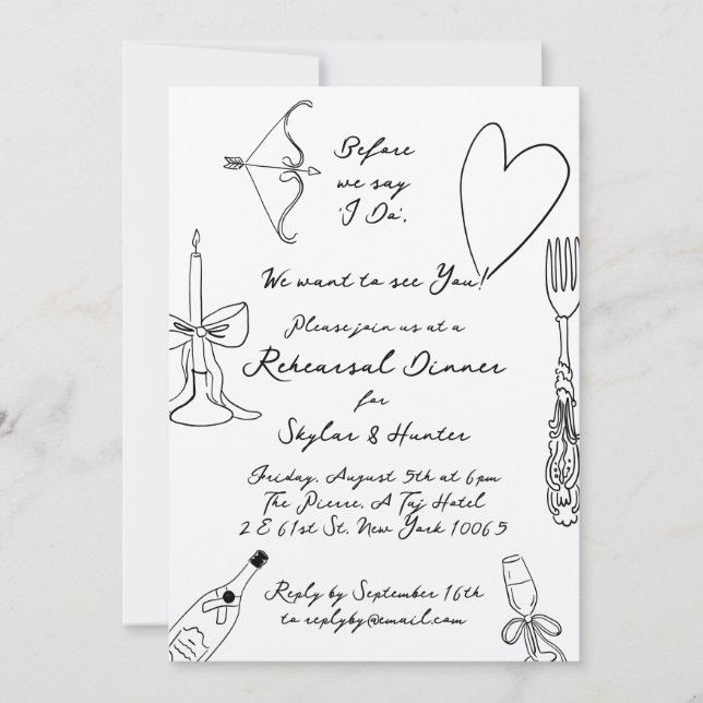 Invitación Kraft Boho Black Doodle Retro Ensayo Cena (Anverso)