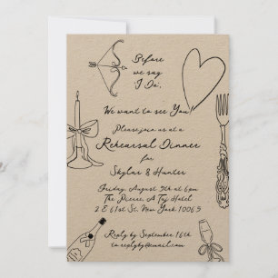 Invitación Kraft Boho Black Doodle Retro Ensayo Cena