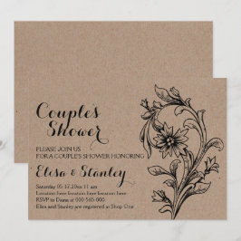Invitación Kraft cardboard bodas florales duchas