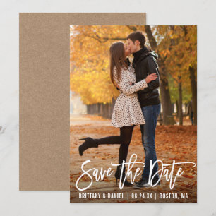 Invitación Kraft De Foto Moderna De Guión De Pincel Guardar L