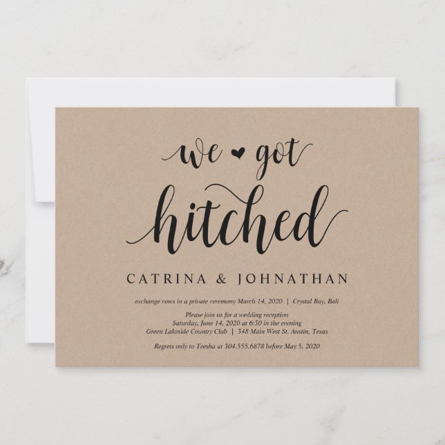 Invitación Kraft de granja rústica, letra negra, Elopamiento  (Anverso)