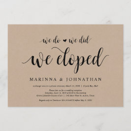 Invitación Kraft de granja rústica, letra negra, Elopamiento 