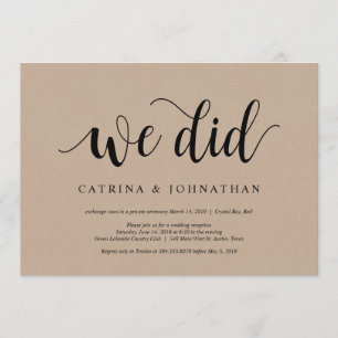 Invitación Kraft de granja rústica, letra negra, Elopamiento 