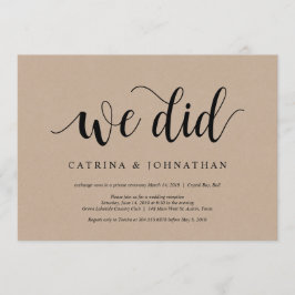 Invitación Kraft de granja rústica, letra negra, Elopement de