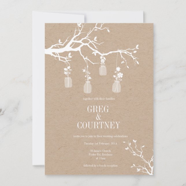 Invitación Kraft del tarro de albañil (Anverso)