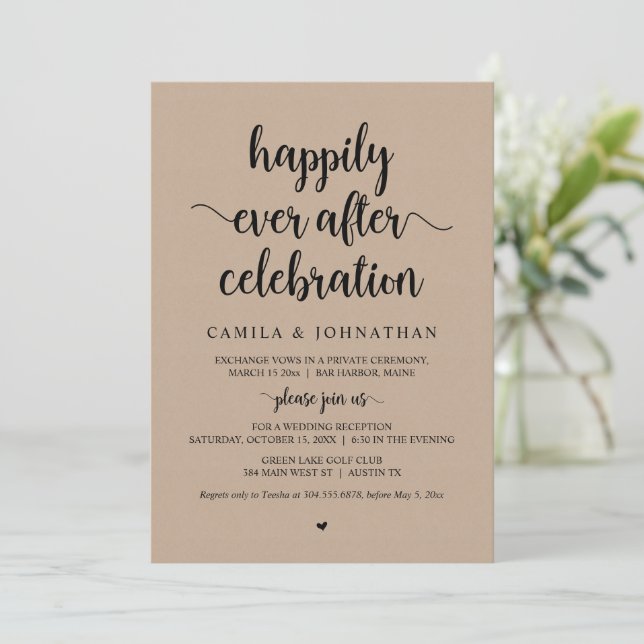 Invitación Kraft Elopement, felizmente después de la celebrac (Anverso de pie)