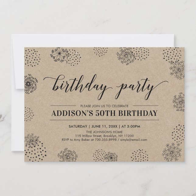 Invitación Kraft Estilish Moderno 50. Fiesta de cumpleaños pa (Anverso)