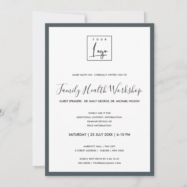 INVITACIÓN KRAFT GRY TEXTURE TU EVENTO DEL TALLER DE LOGOTIPO (Anverso)