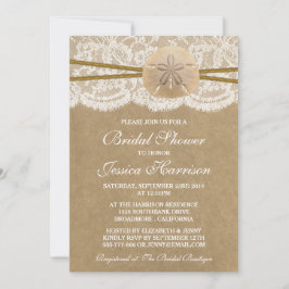 Invitación Kraft, Lace & Sand Dollar Beach Bridal Shower