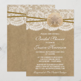 Invitación Kraft, Lace & Sand Dollar Beach Bridal Shower