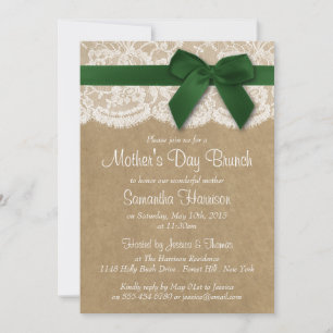 Invitación Kraft, Lace y Green Bow: Brunch del Día de la Madr