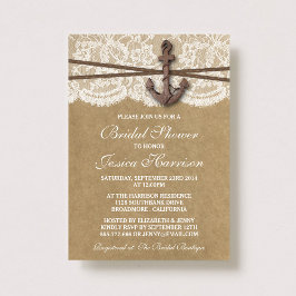 Invitación Kraft, Lace y Nautical Anchor Beach Bridal Shower