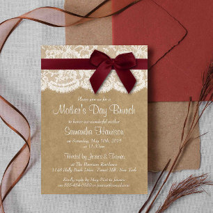 Invitación Kraft, Lace y Red Bow: Brunch del Día de la Madre
