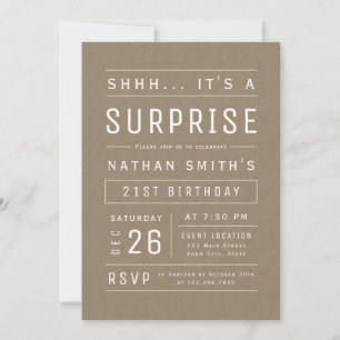 Invitación Kraft Modern Simple Typography Surprise Cumpleaños