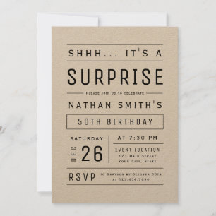 Invitación Kraft Modern Simple Typography Surprise Cumpleaños
