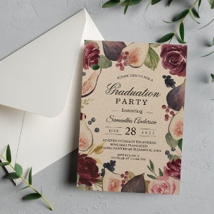 Invitación Kraft Moody y Rustic Burgundy Figs & Flores