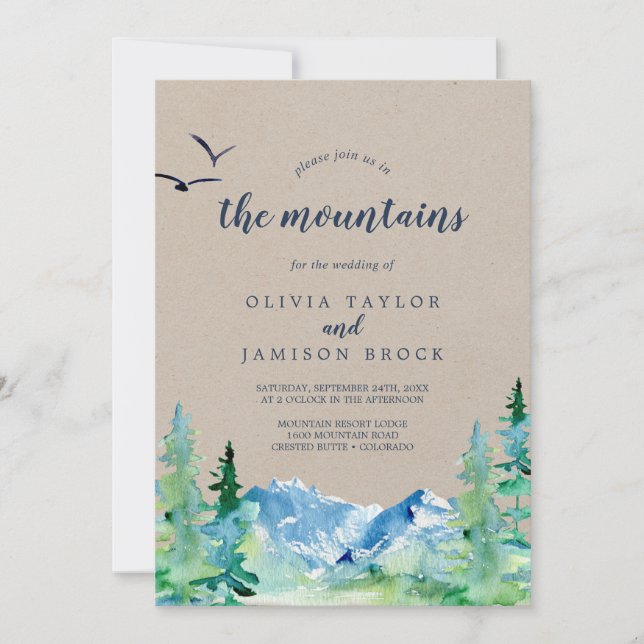 Invitación Kraft Nos Une En La Boda De Destino De Las Montaña (Anverso)