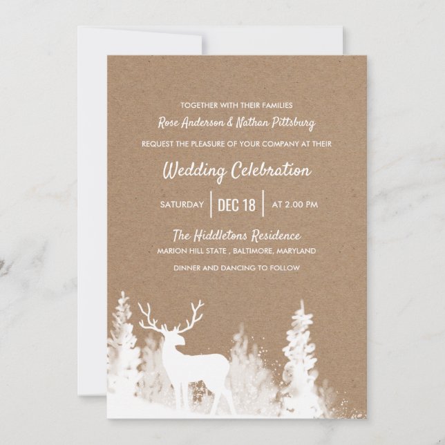 Invitación Kraft Paper Boda Rústico de Navidades de renos (Anverso)