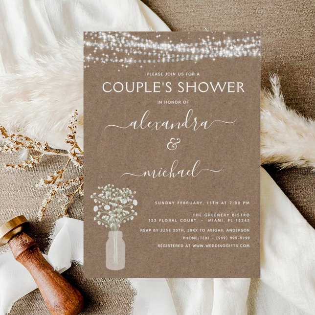 Invitación Kraft Paper Couple duchó una casa de campo rústica (Subido por el creador)