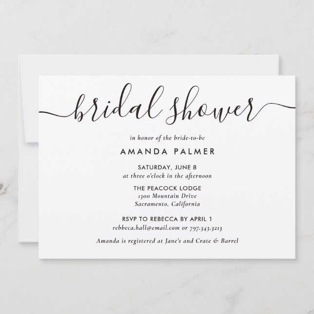 Invitación Kraft Paper Modern Script Bridal Shower (Anverso)