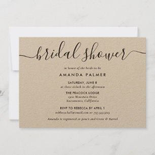 Invitación Kraft Paper Modern Script Bridal Shower