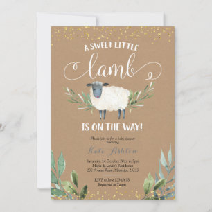 Invitación Kraft Paper Sweet Little Lamb Greenery Baby Shower