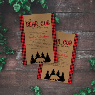 Invitación Kraft Plaid Little Bear Cub Baby Shower