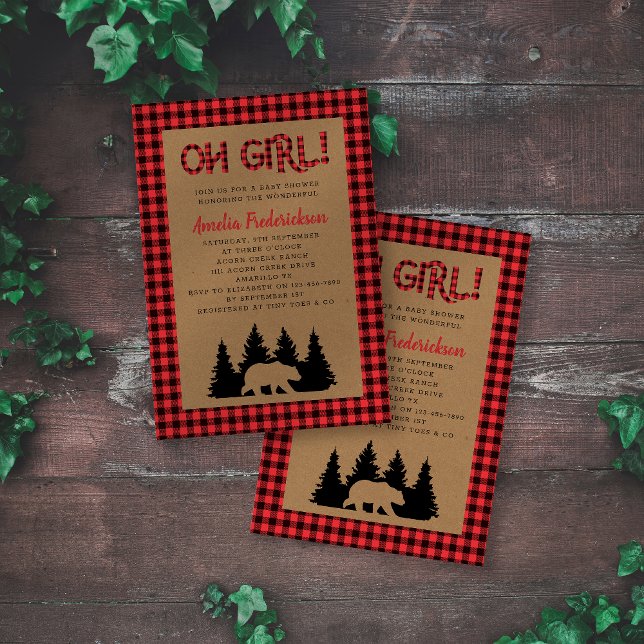 Invitación Kraft Plaid Oh Chica Rustic Baby Shower (Subido por el creador)