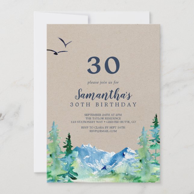 Invitación Kraft Rocky Mountain 30 cumpleaños (Anverso)