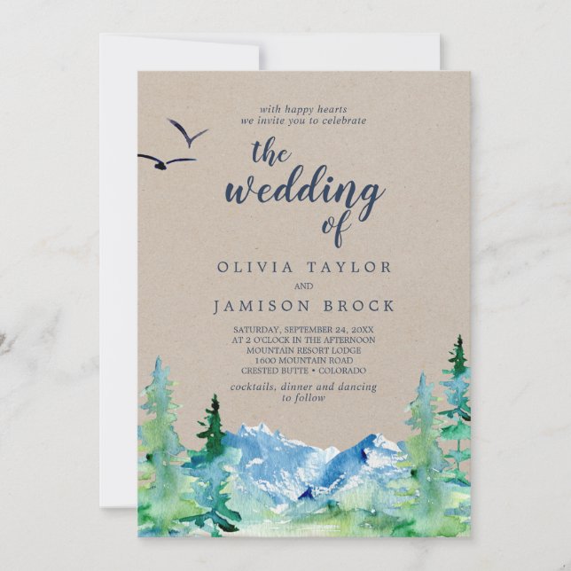 Invitación Kraft Rocky Mountain Destination El Boda De (Anverso)