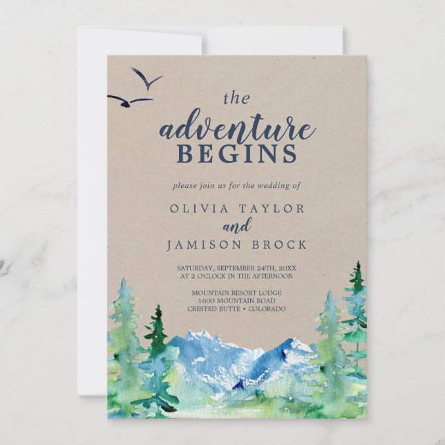 Invitación Kraft Rocky Mountain, la aventura comienza Boda (Anverso)