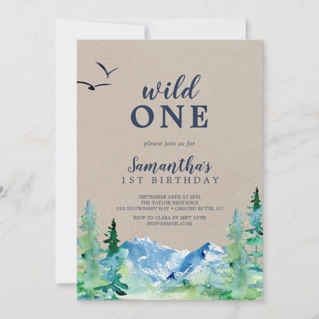 Invitación Kraft Rocky Mountain Wild Primer Cumpleaños (Anverso)
