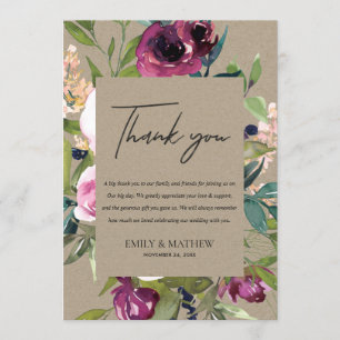INVITACIÓN KRAFT RUBOR BURGUNDY FLORA BUNCH BODA GRACIAS