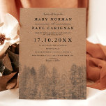 Invitación Kraft Rústico boda de pinares de invierno de otoño<br><div class="desc">Caída de Kraft marrón rústico y bosque de pinos de invierno boda con pinos negros mostrando un maravilloso terreno de madera,  con tipografía elegante y moderna.</div>