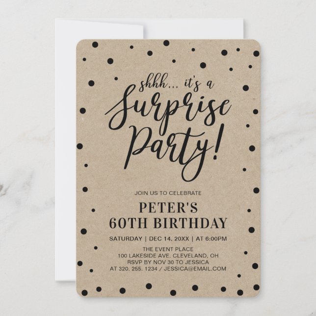 Invitación Kraft | Simple fiesta de cumpleaños sorpresa de Co (Anverso)
