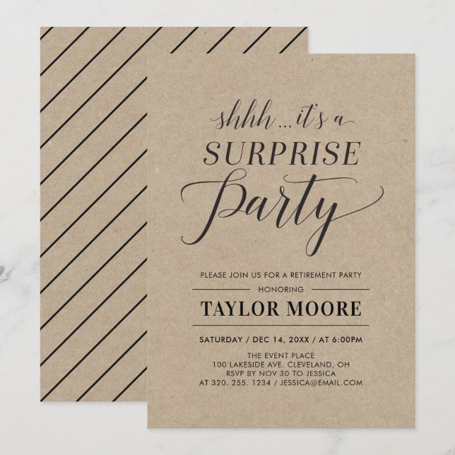 Invitación Kraft | Simple Modern Fiesta de Jubilación Sorpres (Anverso / Reverso)