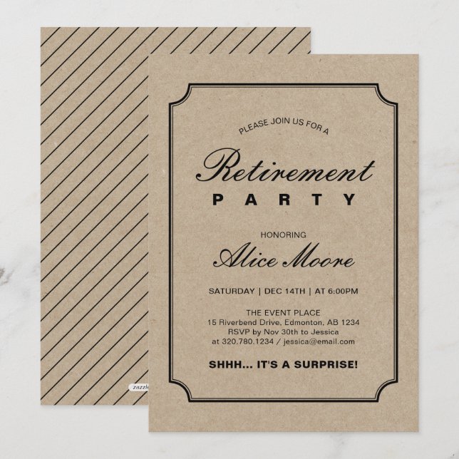 Invitación Kraft simple y elegante | Fiesta de jubilación sor (Anverso / Reverso)