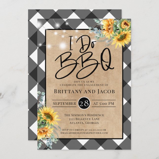 Invitación Kraft String Lights Floral I Do BQ Engagement Inv (Anverso / Reverso)