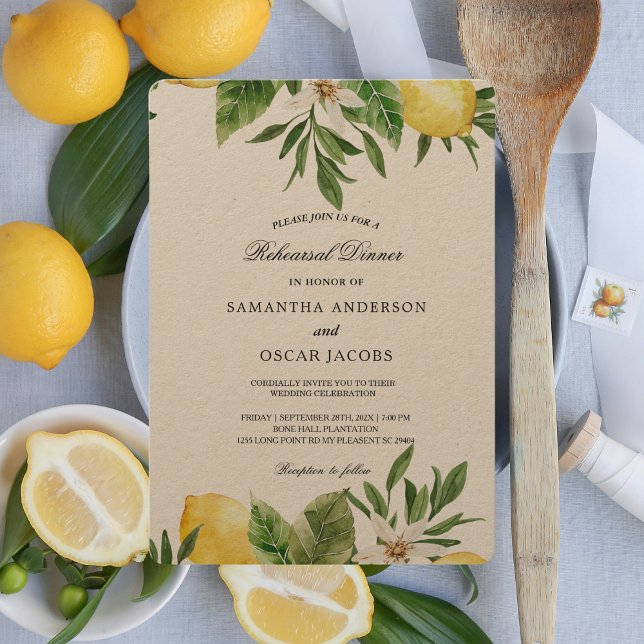 Invitación Kraft Watercolor Amarillo Lemones y Hojas (Subido por el creador)