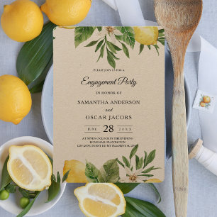 Invitación Kraft Watercolor Amarillo Lemones y Hojas