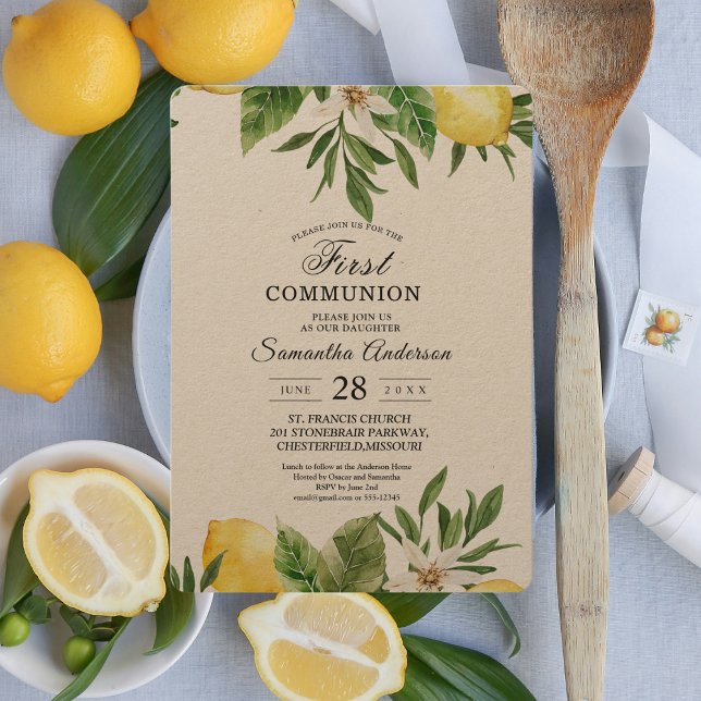 Invitación Kraft Watercolor Amarillo Lemones y Hojas (Subido por el creador)