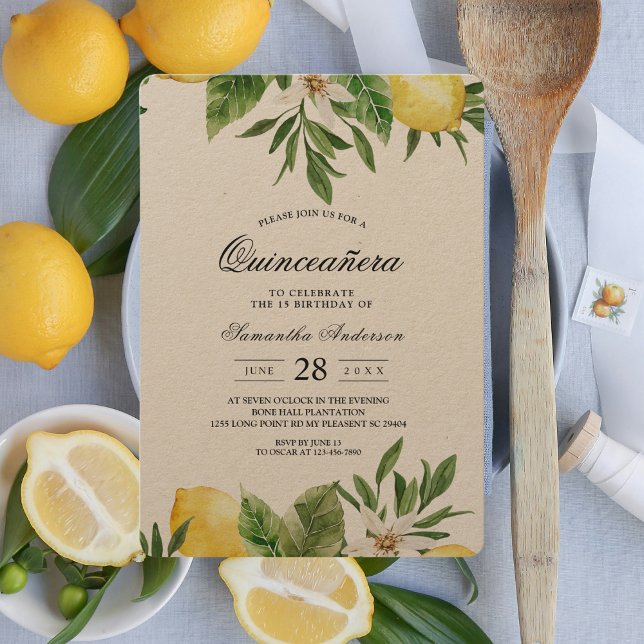 Invitación Kraft Watercolor Amarillo Lemones y Hojas (Subido por el creador)