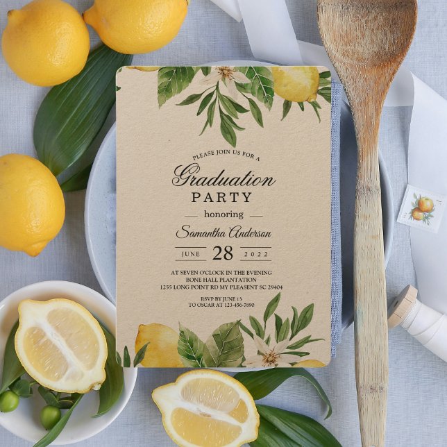 Invitación Kraft Watercolor Amarillo Lemones y Hojas (Subido por el creador)