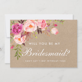 Invitación Kraft Watercolor Floral Pink Bridesmaid