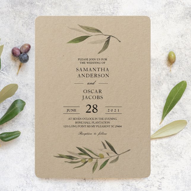 Invitación Kraft Watercolor Green Olive Branch (Subido por el creador)