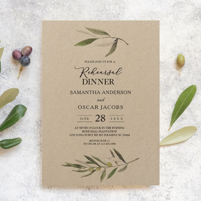 Invitación Kraft Watercolor Green Olive Branch (Subido por el creador)